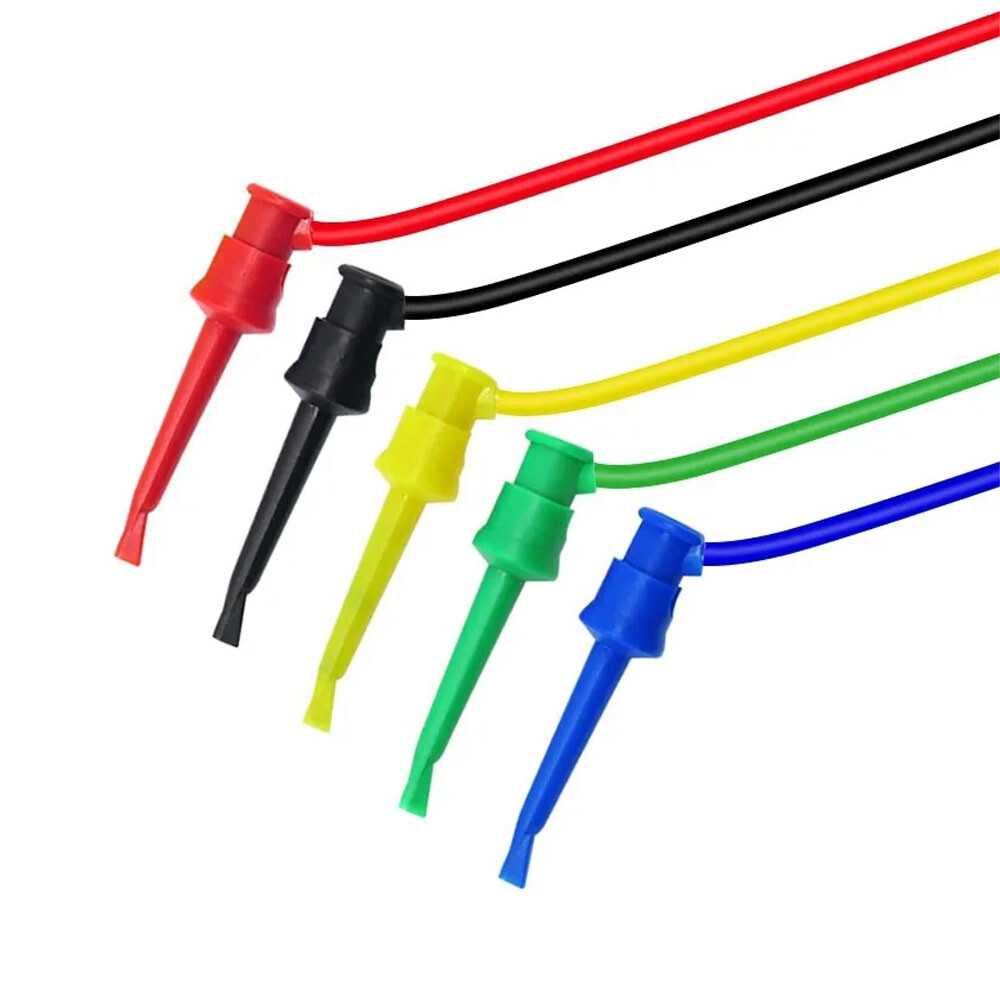 10PC 4mm Stackable Banana Plug to Test Hook Clip Test Leads Mini Grabber Cables