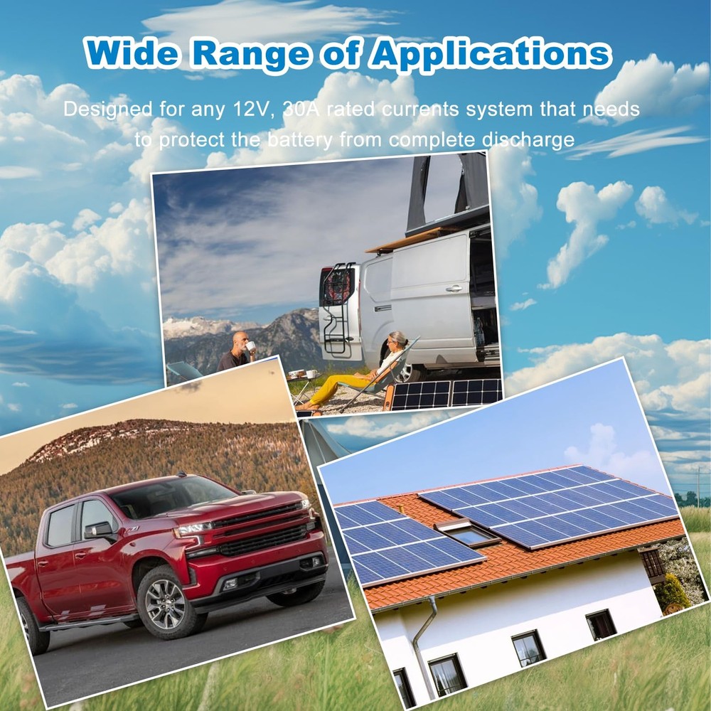 12V 30A Low Voltage Disconnect Module with Multi-Information Display and 0.1V...