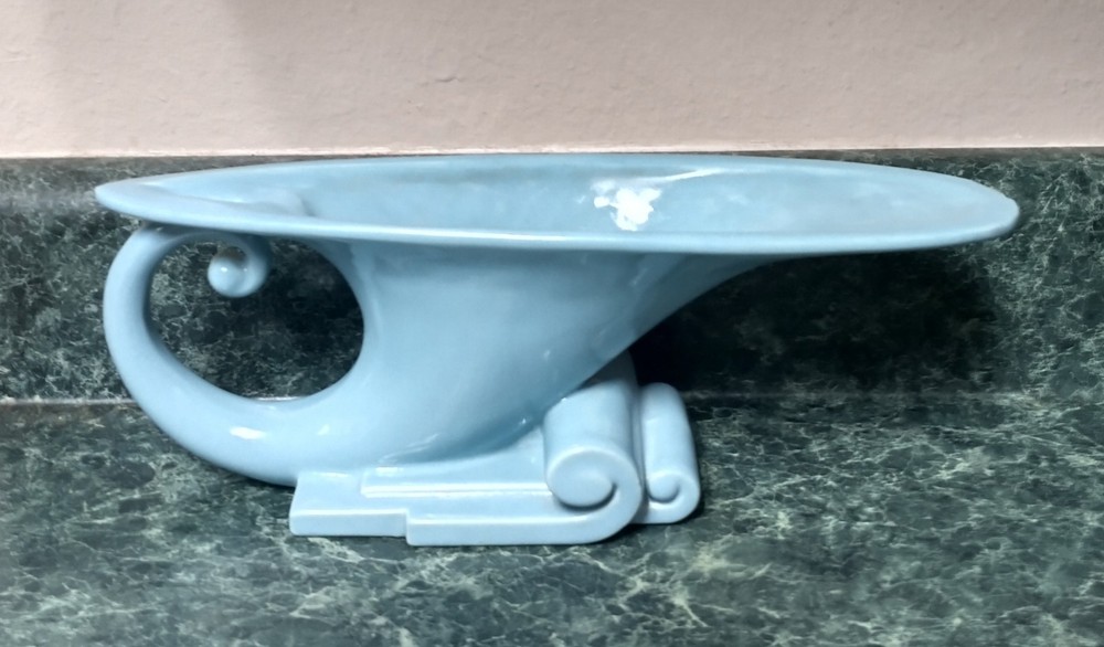 Vintage Haeger Pottery Cornucopia Scroll Planter Turquoise Blue