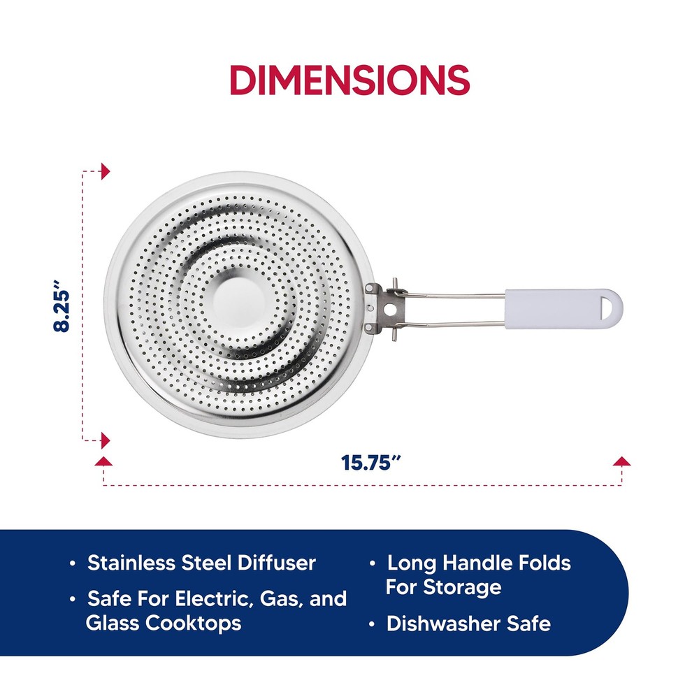Heat Diffuser Reducer Flame Guard With Removable Handle, Stainless Steel, Dis...
