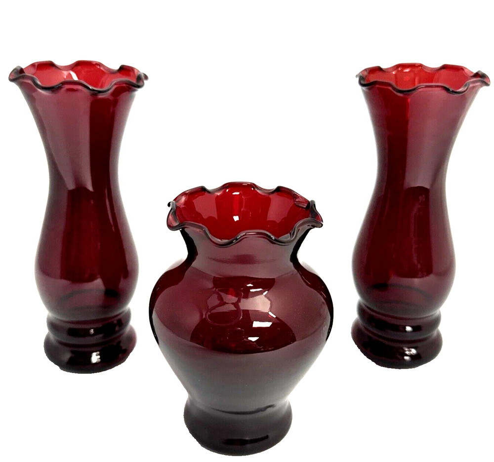 Anchor Hocking Royal Ruby Red Ruffled Edge Vases