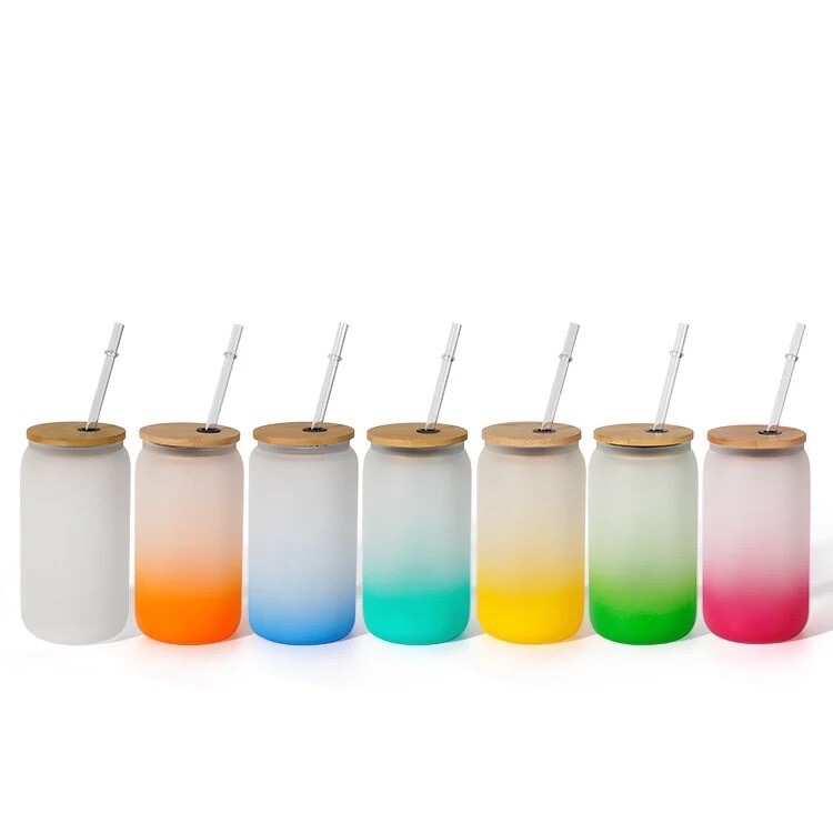 12 Pack- 16oz Sublimation Glass Can Ombré Colored Mixed Case Box