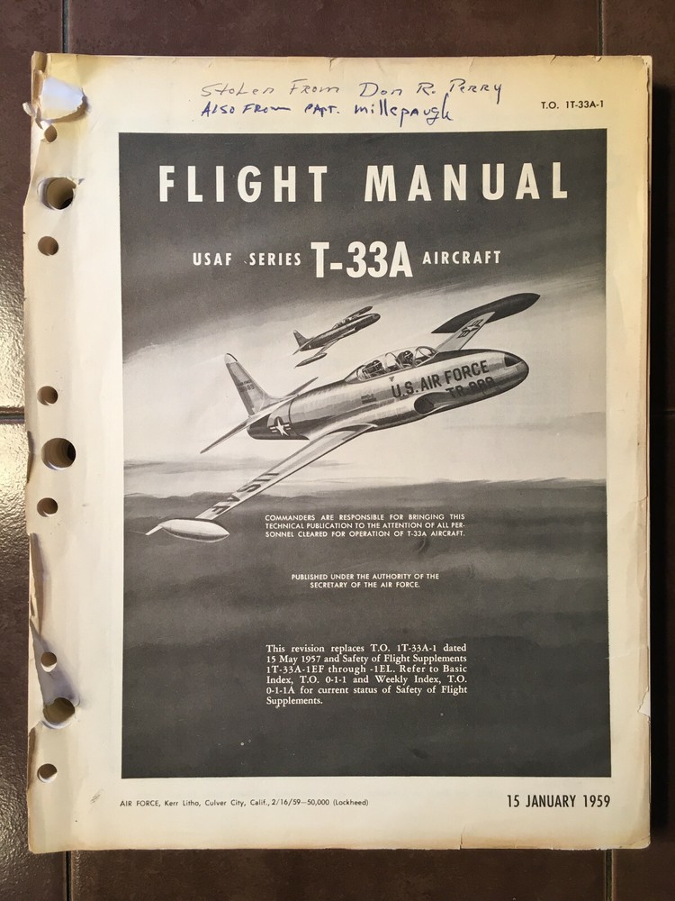 Original 1959 Lockheed T-33A Flight Manual