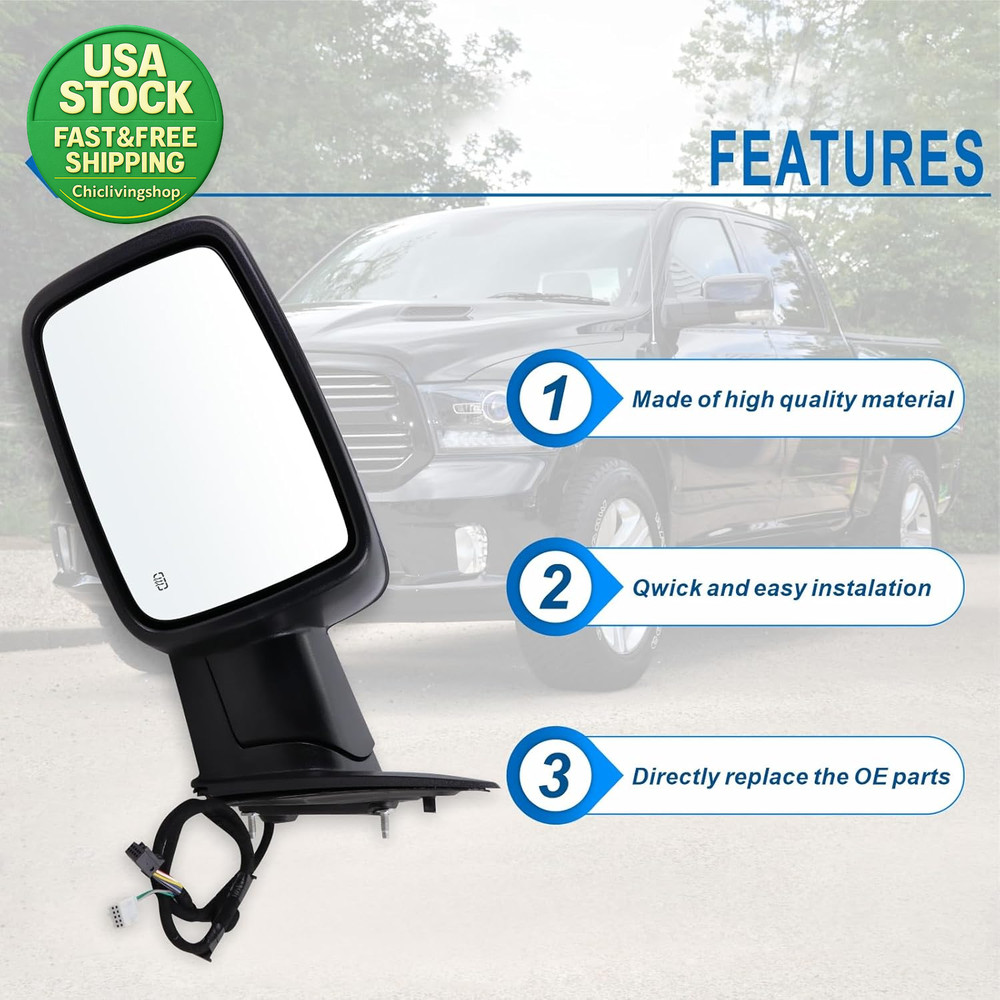 Left Driver Side Mirror Compatible 2013-2018 Ram 1500 2500 3500 Power Folding