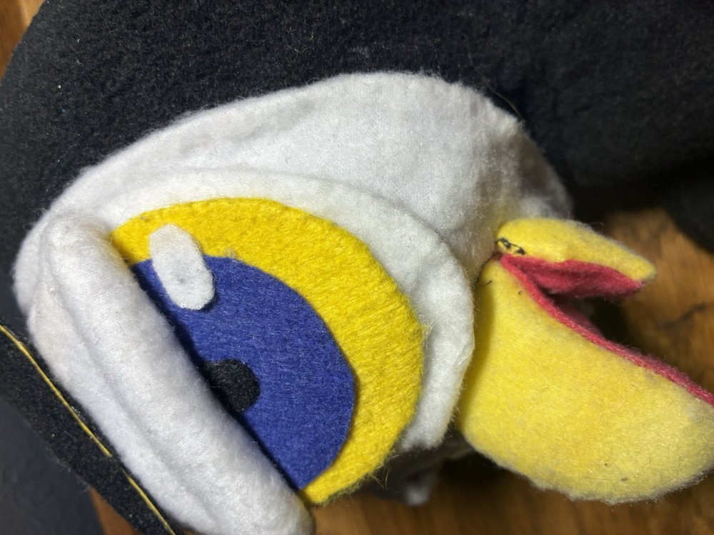 Handmade Felt Owl Hand Puppet Black White Yellow Blue Unique Design