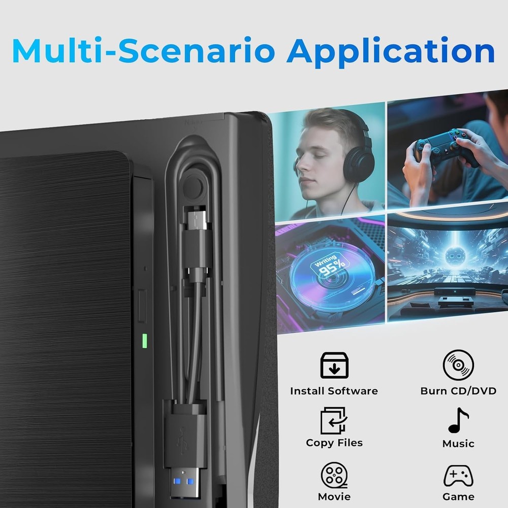 External USB 3.0 Type-C CD/DVD Drive Burner Reader for Laptop Mac Windows