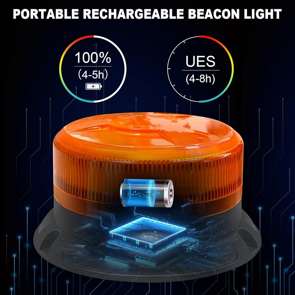 AnTom Magnetic Wireless Strobe Light, Waterproof Rechargeable LED Amber