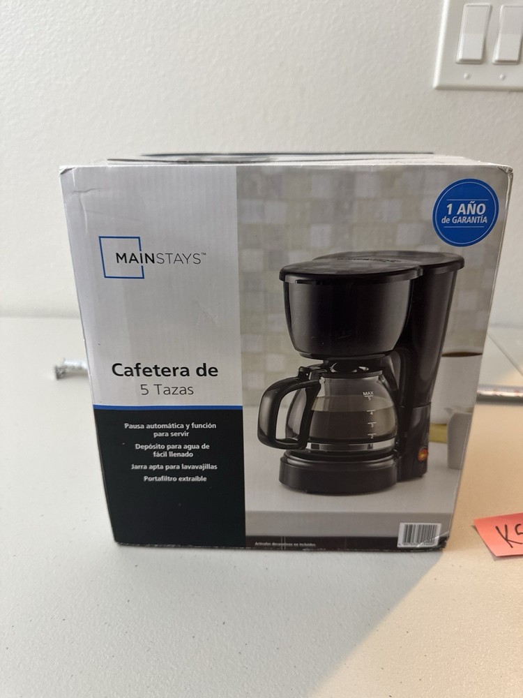 Mainstays 5 Cup Black Coffee Maker with Removable Filter Basket New