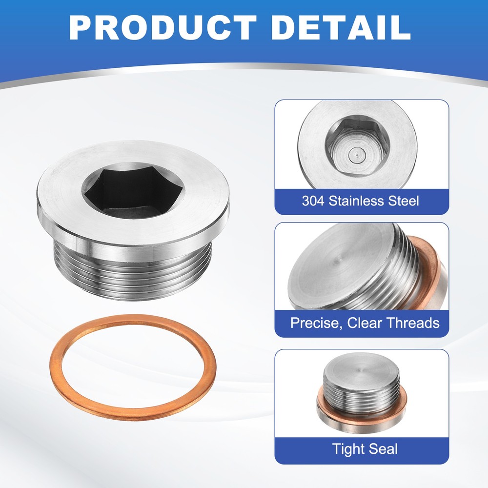 1-1/4" BSP Pipe Plug Fitting, Internal Hex Head Socket 304 Stainless Steel