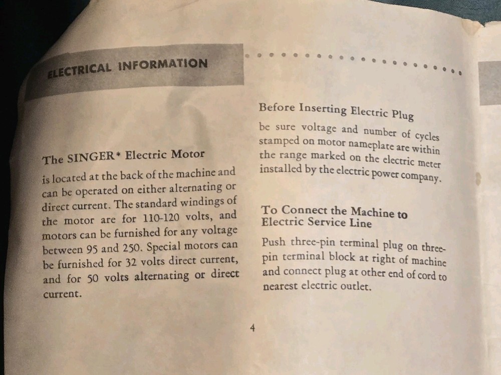 Vintage Instructions for using Singer Sewing Machine 66-16 Has Stain On Front!