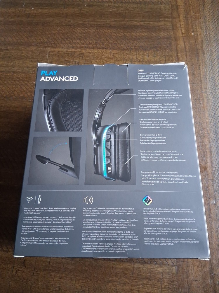Logitech Wireless G935 Lightsync 7.1 Gaming Headset With USB Dongle And Cables