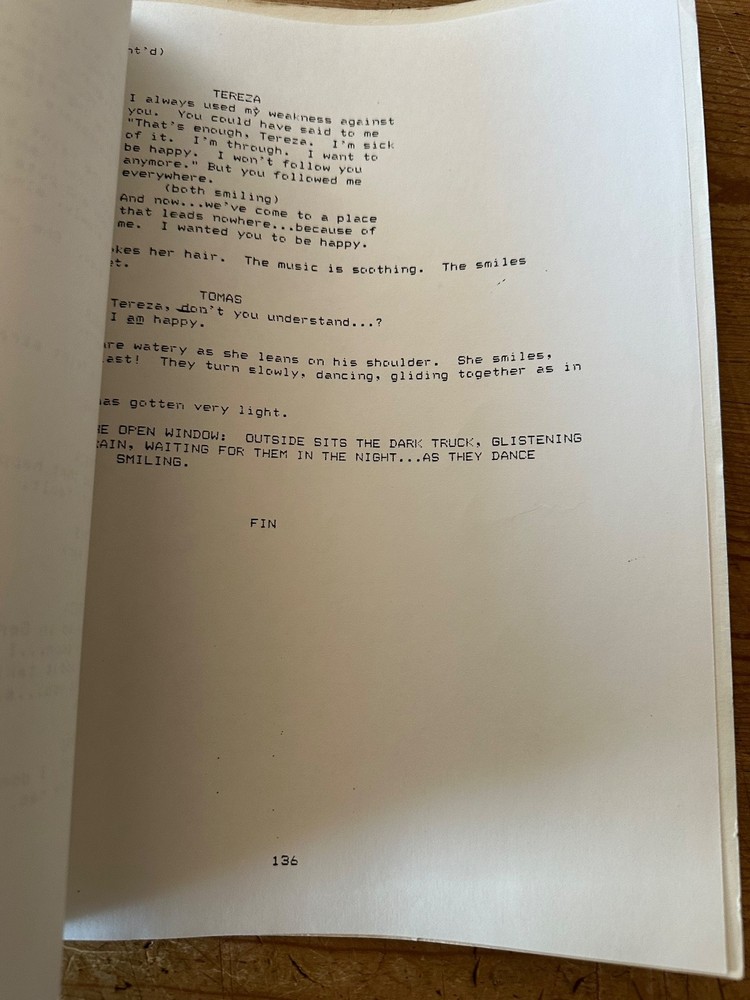 THE UNBEARABLE LIGHTNESS OF BEING MOVIE SCREENPLAY SCRIPT
