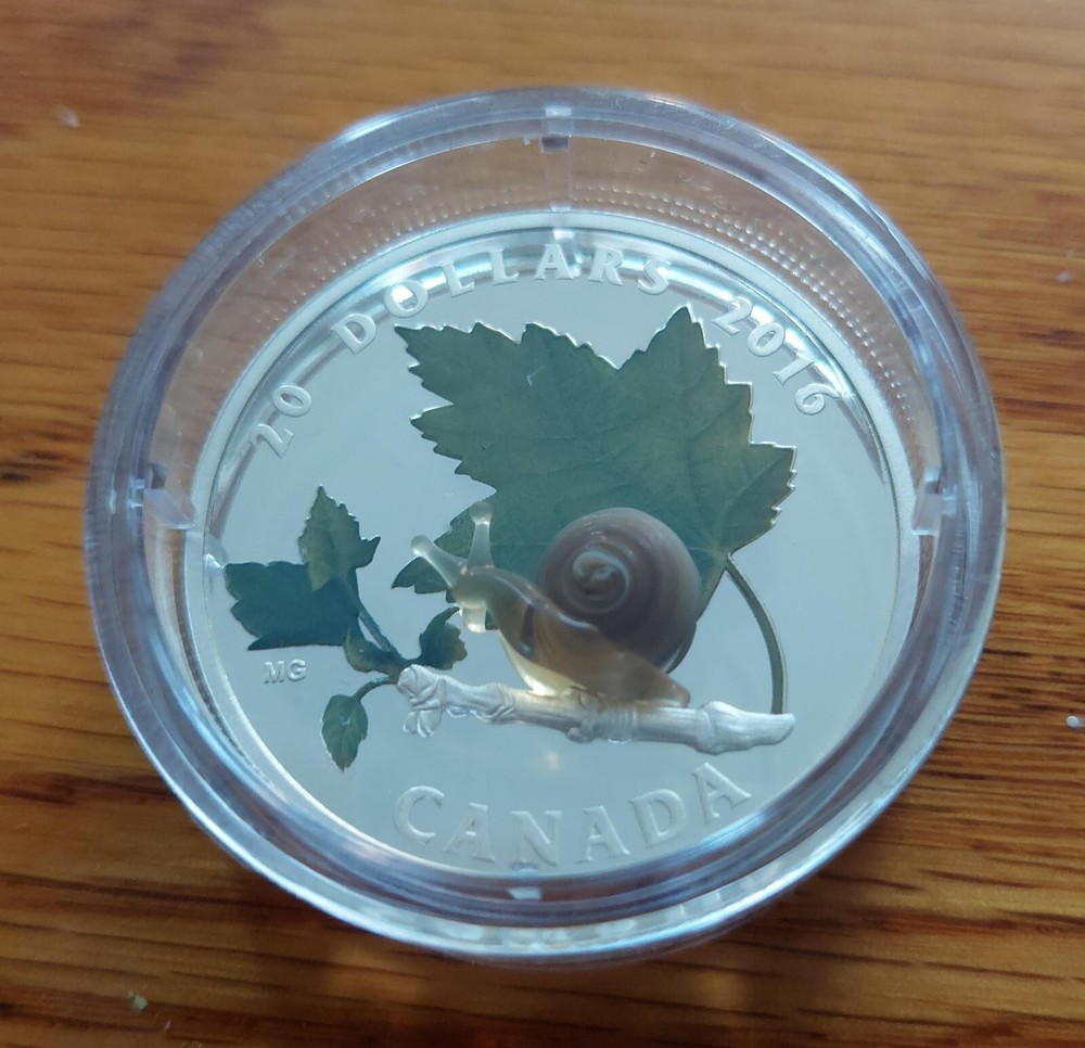2016 $20 Fine Silver  Coin - Little Creatures: Snail