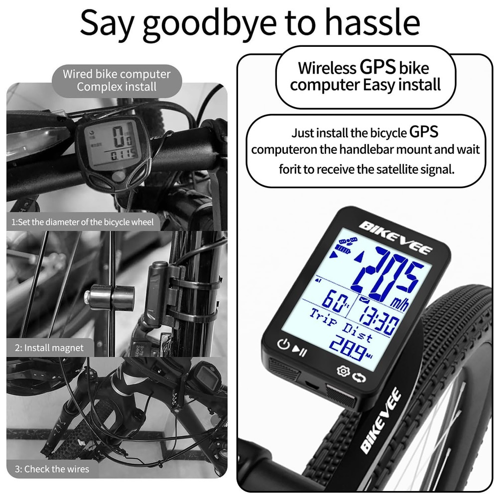 GPS Speedometer & Odometer - Wireless Bike Computer, Auto Start/Stop, Auto Ba...