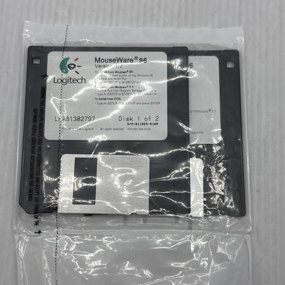 Logitech Mouseware 96 Version 7.2 - 2 X （ 3.5-inch floppy disk ) * New , Sealed