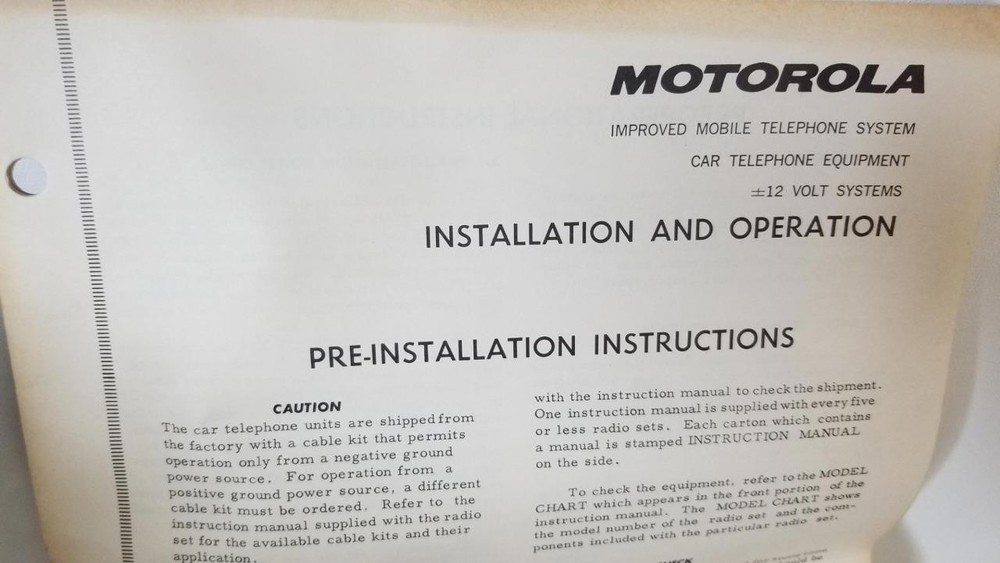 MOTOROLA Improved Mobile Telephone System Vehicle Connection Cables Set