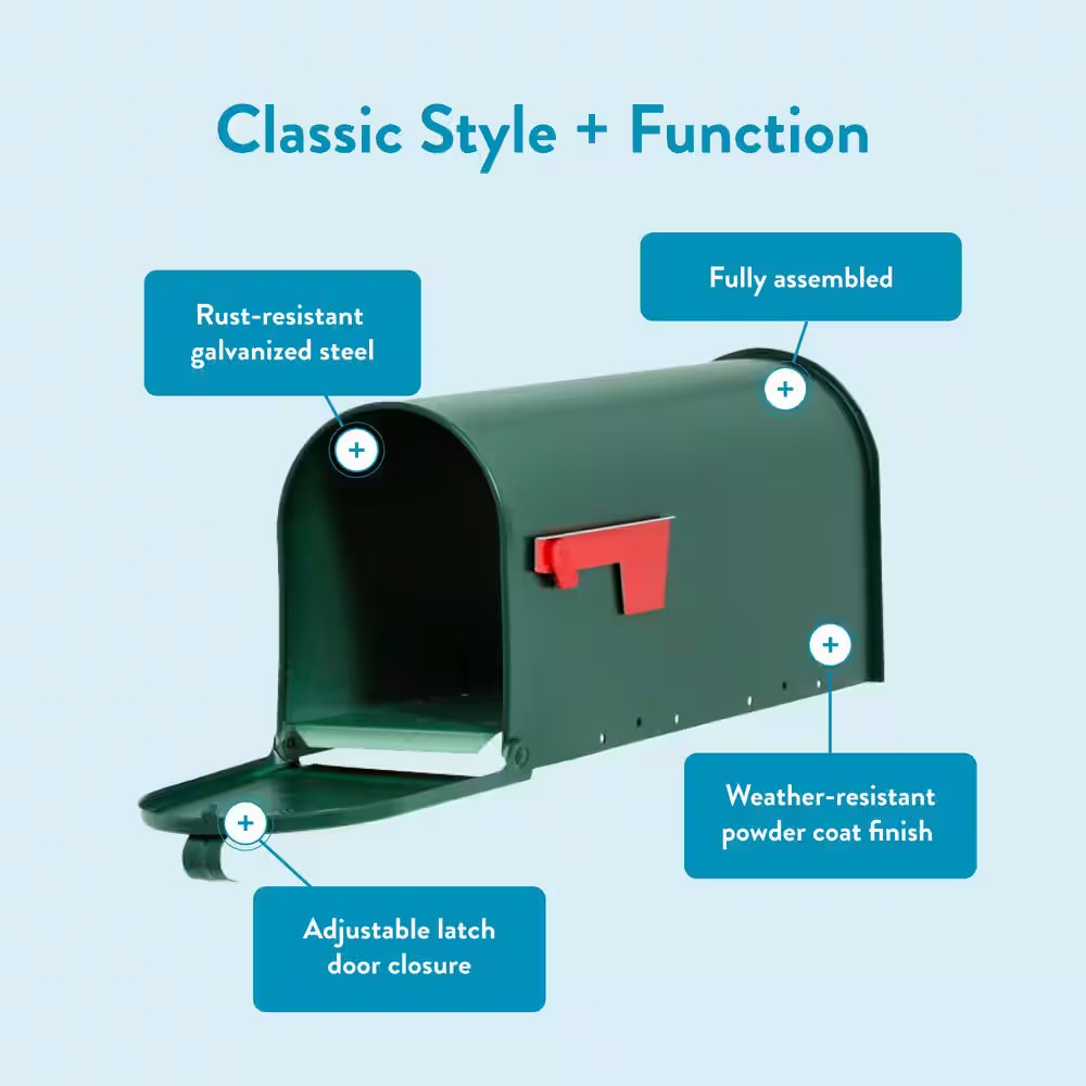 Elite Green, Medium, Steel, Post Mount Mailbox