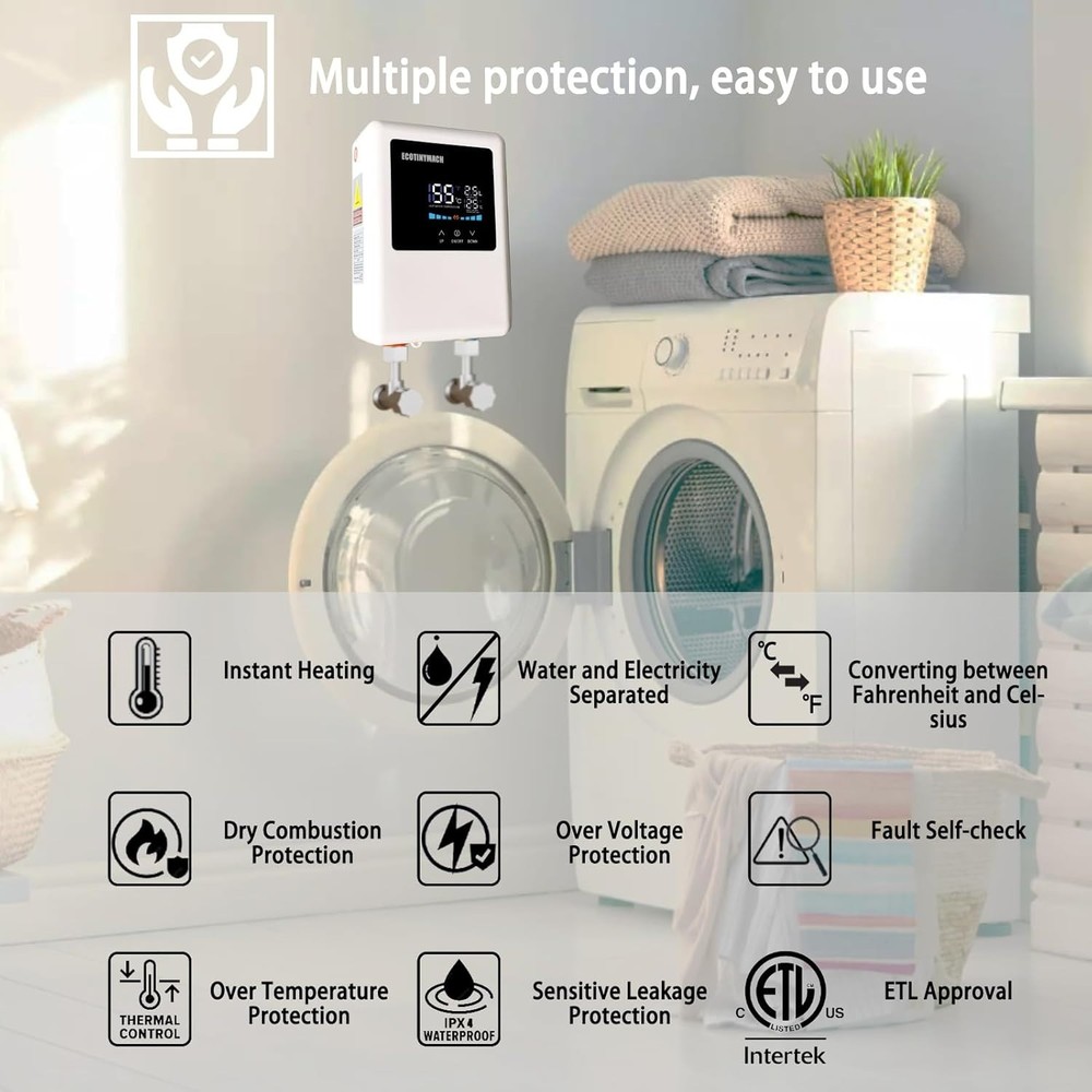 Tankless Water Heater Electric 110V, 5000W Instant Under Sink Remote Control