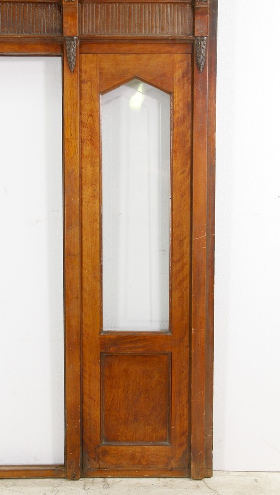 Textured Glass Transom & Etched Side Lite Wooden Window Frame