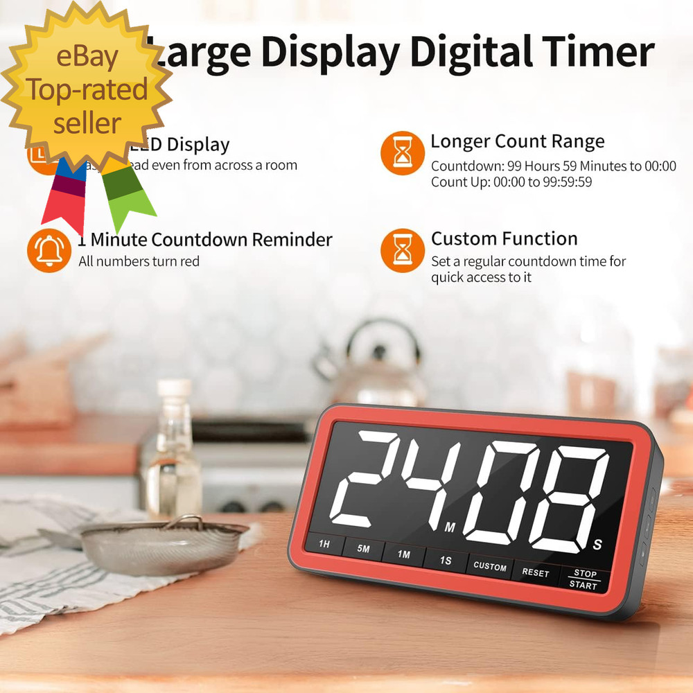 Digital Kitchen Timer with 7.8” Extra Large Display, Magnetic LED, with 3 Bright