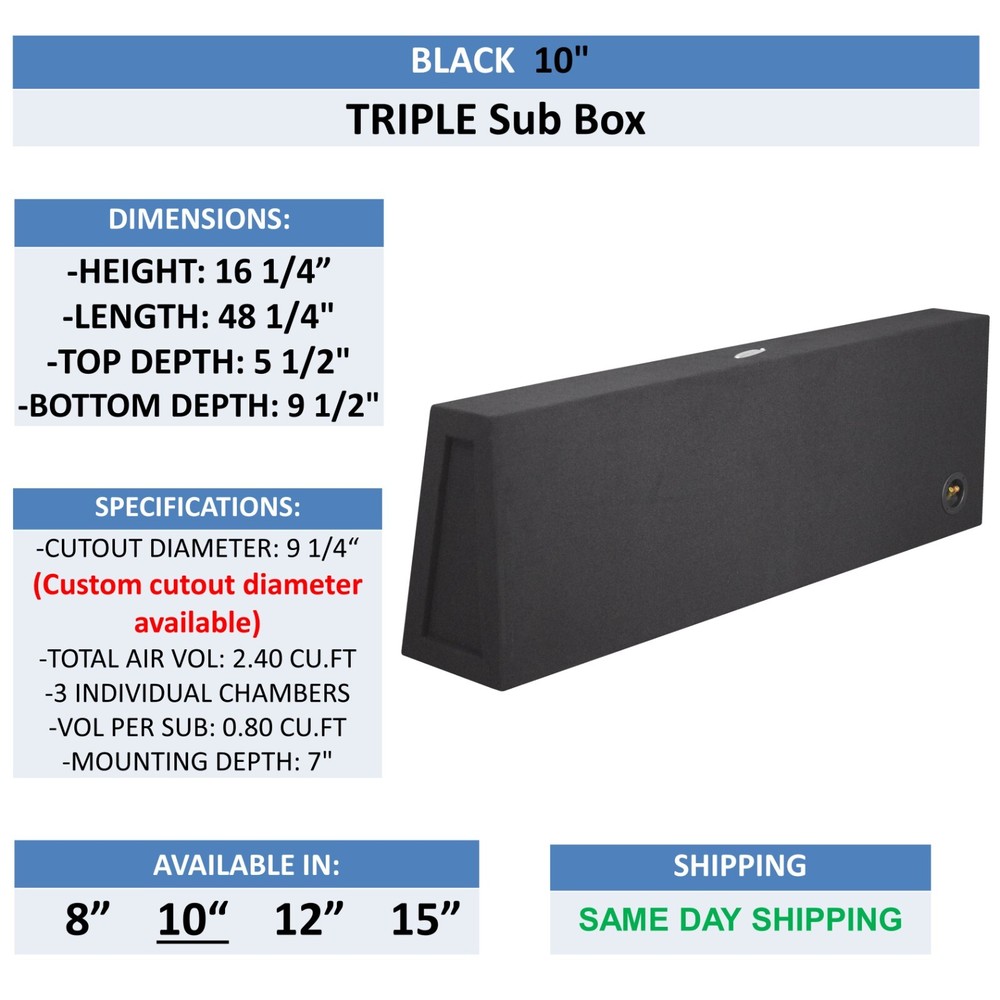 Single Cab / Regular Cab 10" Triple Sub Box Subwoofer Enclosure Speaker Box