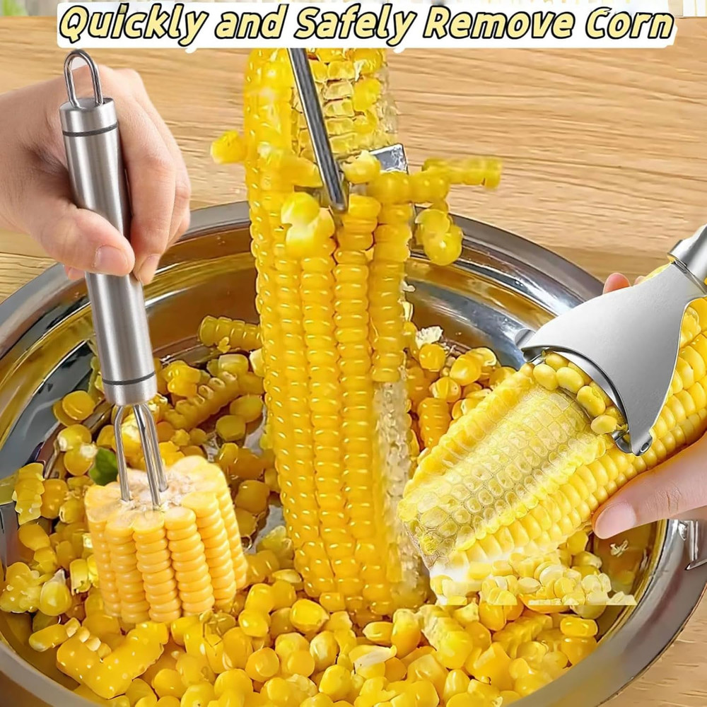 3PCS Corn Peeler Stainless Steel Corn Peeler, Stripper Tool and Corn Holder Set