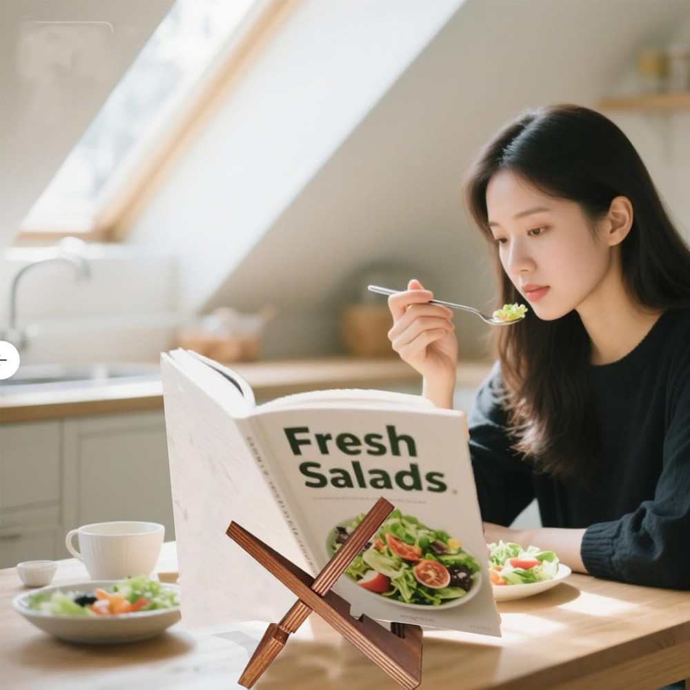 Adjustable Wooden Cookbook Stand Kitchen Book Tablet Display Holder Gift
