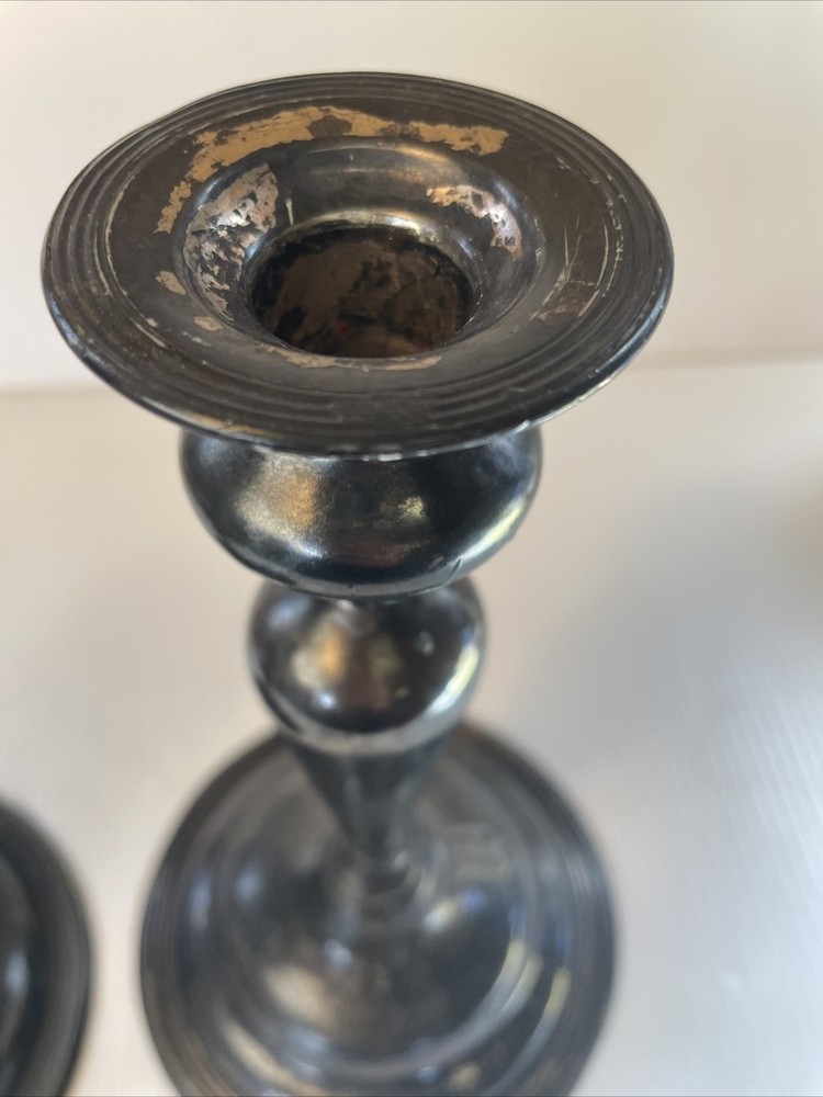 Antique E. B. Webster & Son Silverplate Pair Candle Stick Holders Spiderweb 2701