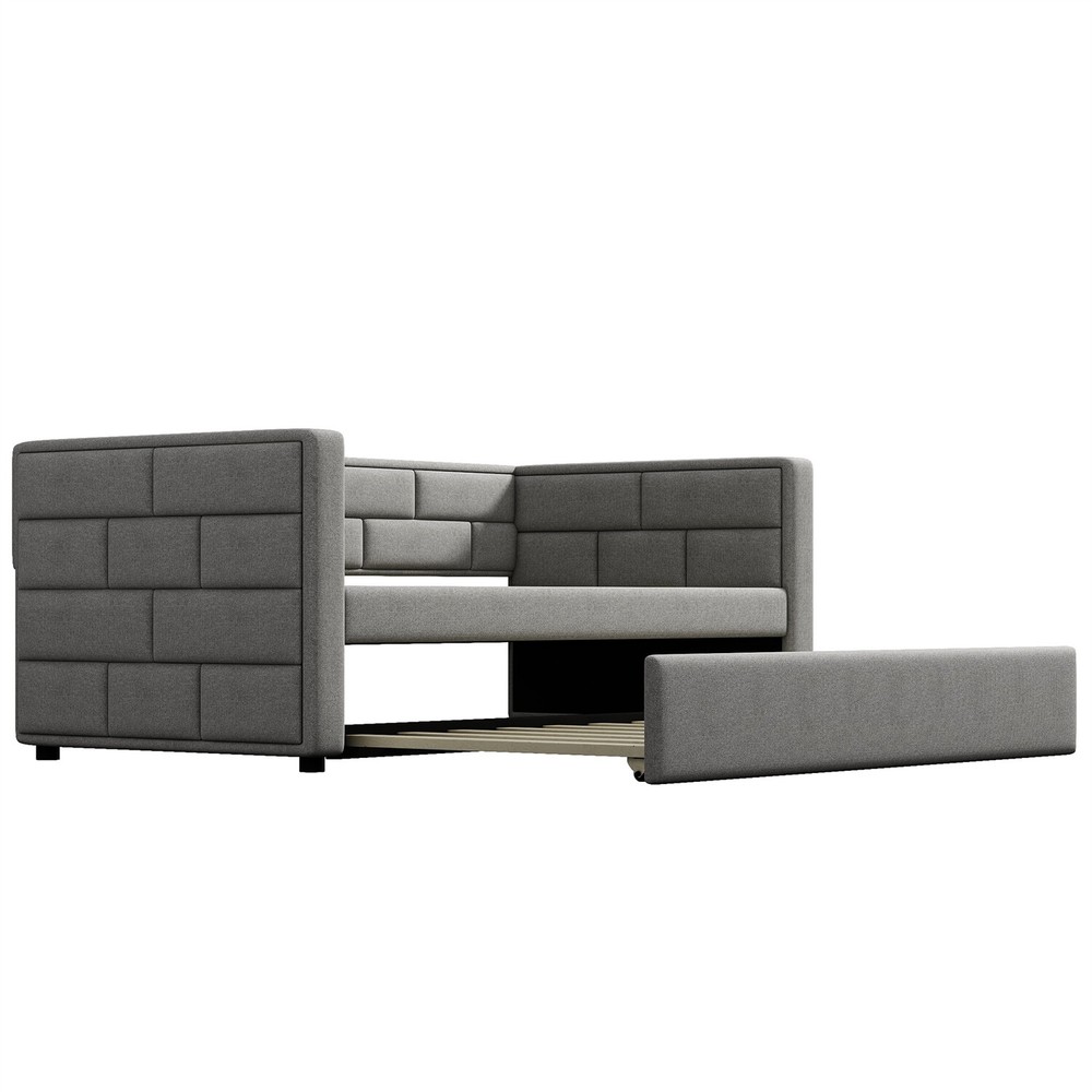 Twin Size Daybed with Pull Out Trundle Bed Upholstered Bed Frame Sofa Bed US