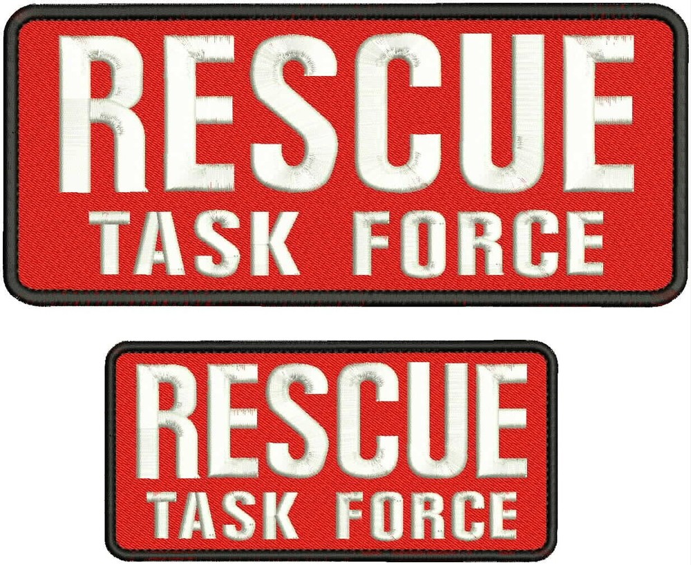 RESCUE TASK FORCE EMBROIDERY PATCH 4X10 AND 2X5 HOOK ON BACK WHITE ON RED