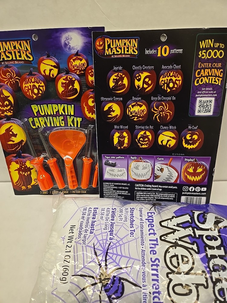 2 Pumpkin Masters Carving Kit Pattern Books Assorted Tools & Patterns Spider Web