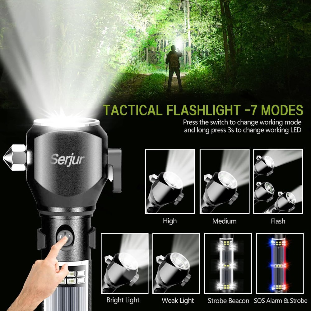 Rechargeable Solar Powered Flashlight Multi Function LED Tactical Flashlight ...
