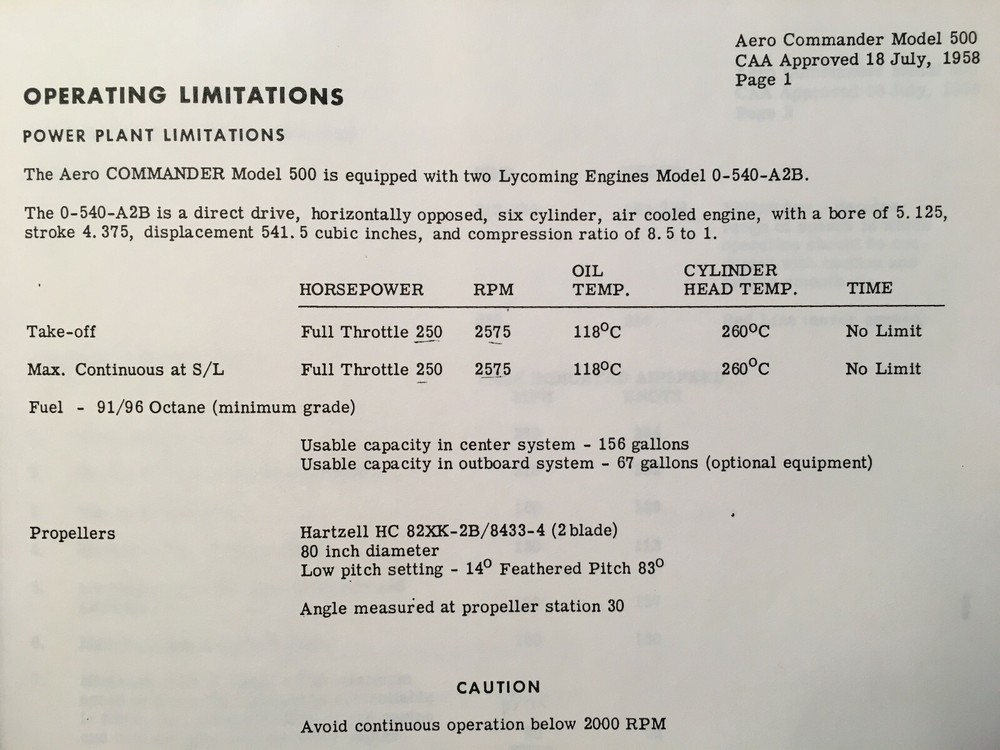Aero Design & Engineering Commander 500 CAA Approved Pilot's Flight Manual