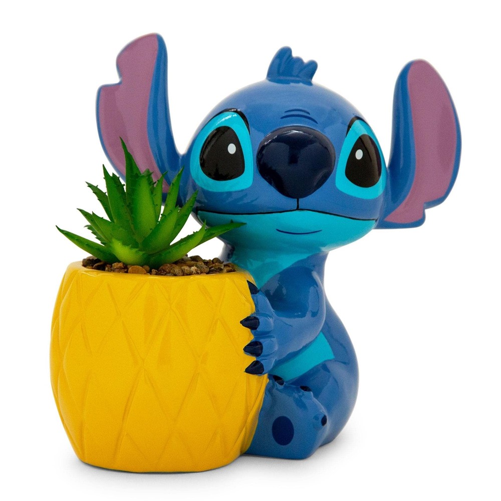 Disney Lilo & Stitch Pineapple 6-Inch Ceramic Planter with Artificial Succule...