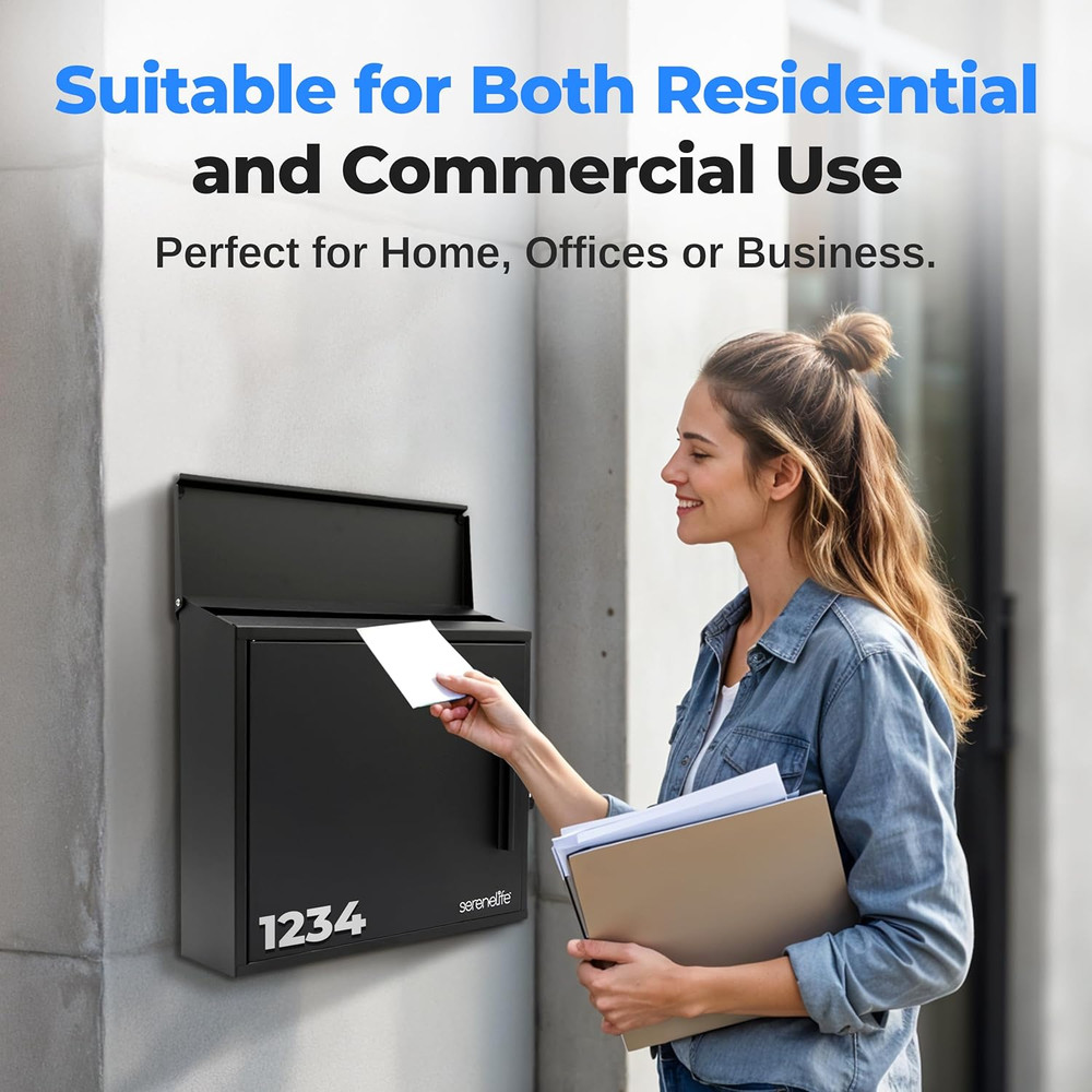 Outdoor Wall Mailbox | 0.46 Cubic FT Locking Mailbox | Easy Installation, Secure