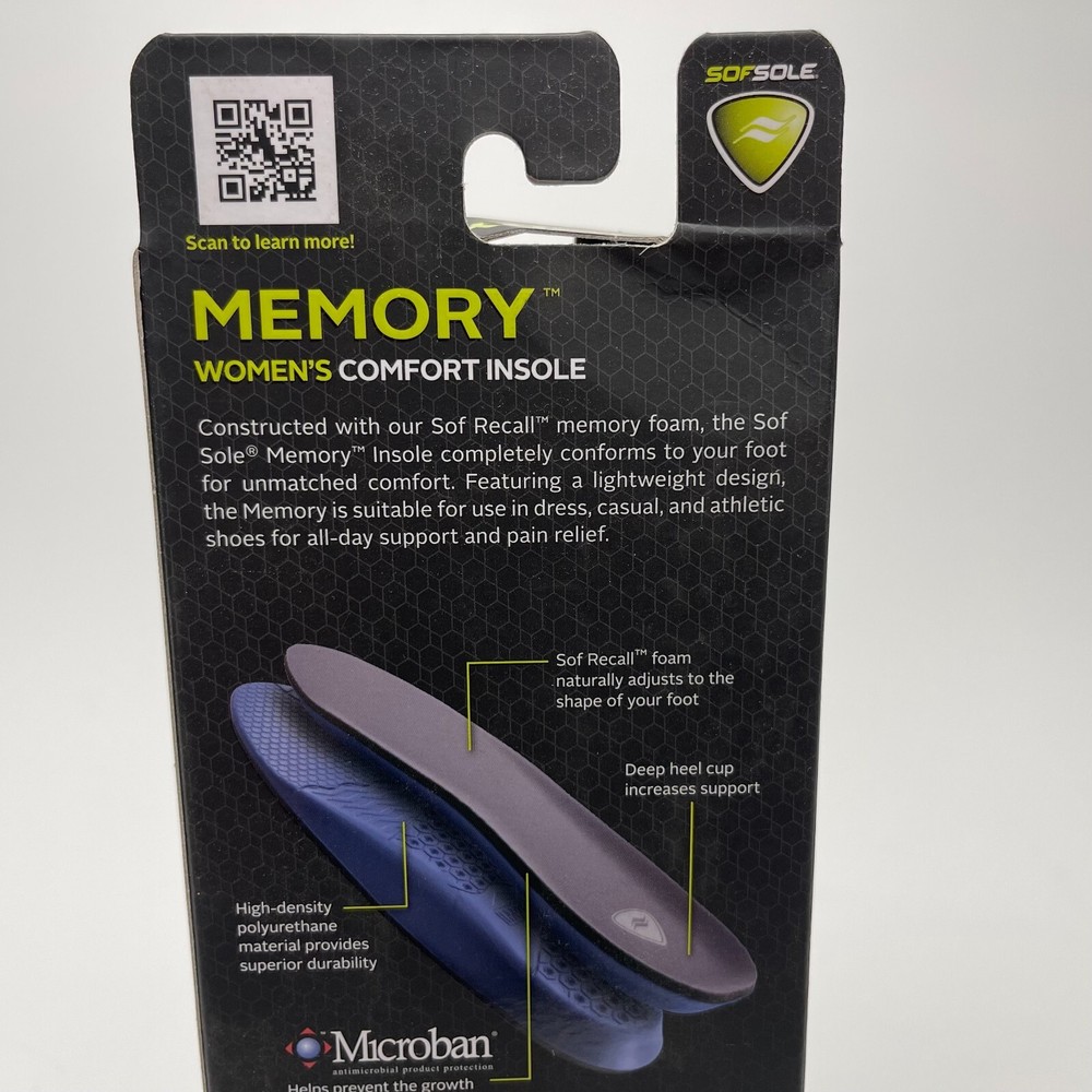 SofSole Memory Insole Moldable Womens size 5-7.5 Arch Support Cushioning