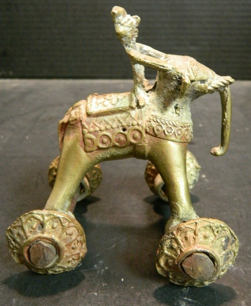 Antique India Brass / Bronze Devotional Shrine Temple Elephant Pull Toy Good Con