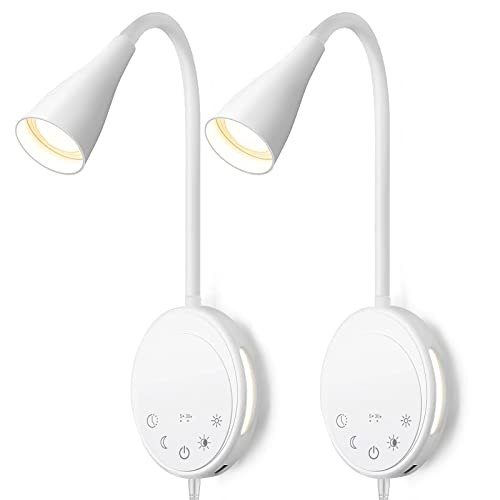 LED Wall Mount Reading Light, Bedside Reading Lights with Touch White-2P