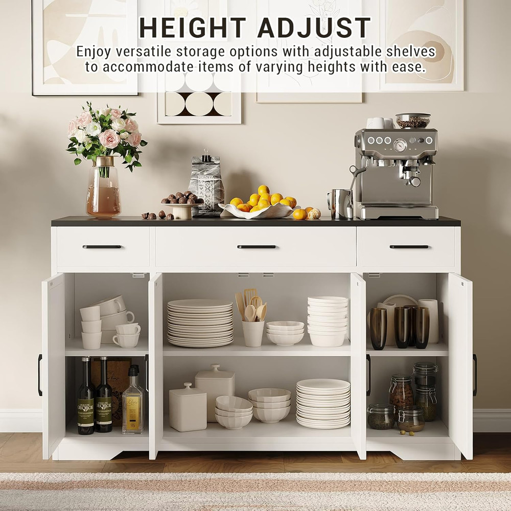 Large Buffet Sideboard Cabinet with Storage - 4 Doors & 3 Drawers