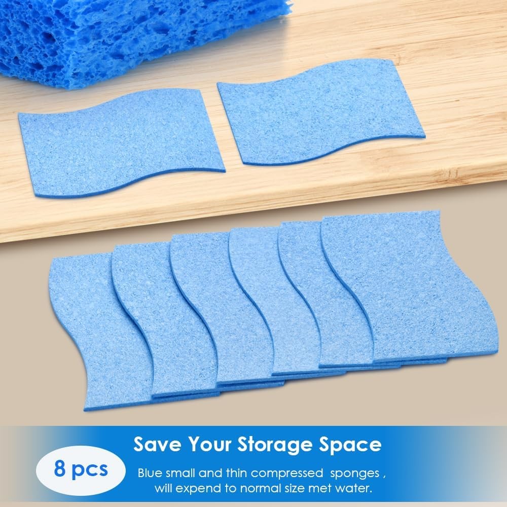 8 PCS Dish Sponges Kitchen, Premium Blue Dish Washing Kitchen Sponge, Compressed
