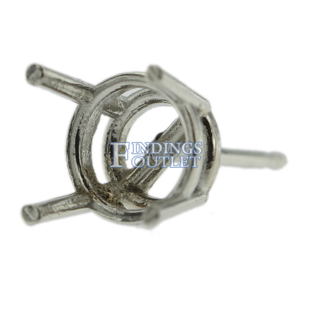 Platinum Round Stud Earring Mounting Setting Push Back Post 4 Prong