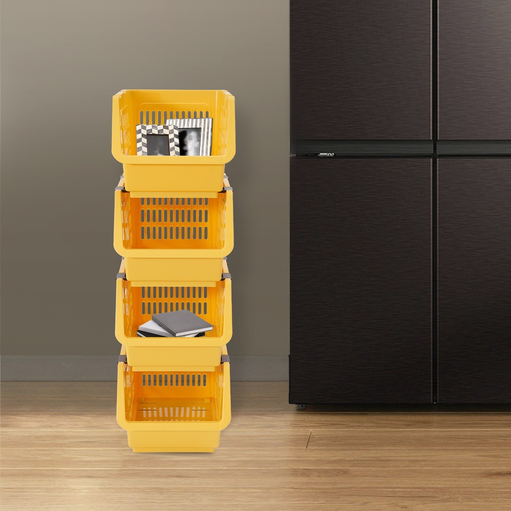 4 Tier Stackable Plastic Bins For Organizing Food, Kitchen & Bathroom Essentials