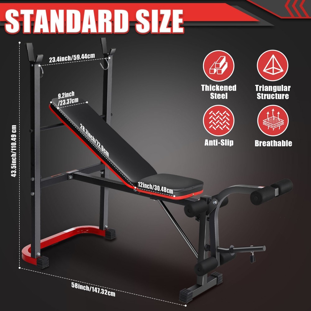 Adjustable Weight Bench Set with Squat Rack, Leg Developer & Preacher Curl Pad-⭐