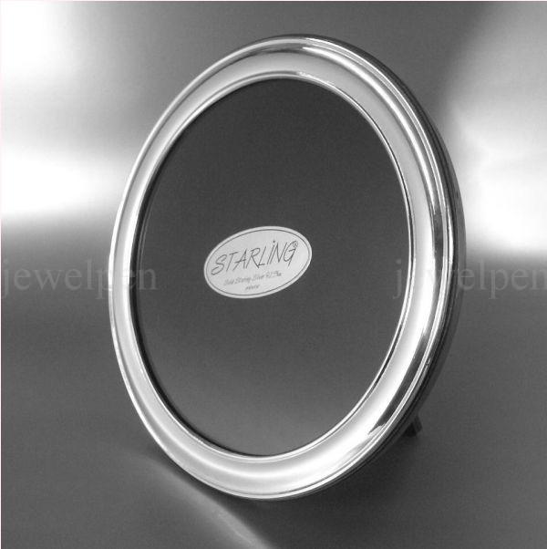 Simple and discreet round photo frame solid 925 sterling silver wood back-V2