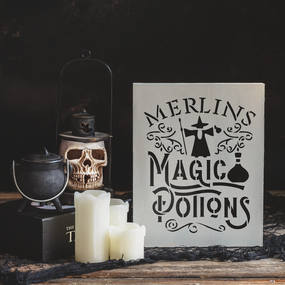 Merlins Magic Shop Stencil - Reusable Stencils for DIY Projects