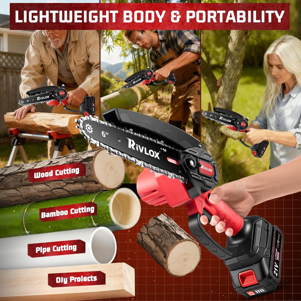 Mini Chainsaw,6 & 4 inch Electric Chainsaws Cordless Battery Powered, One-Han...