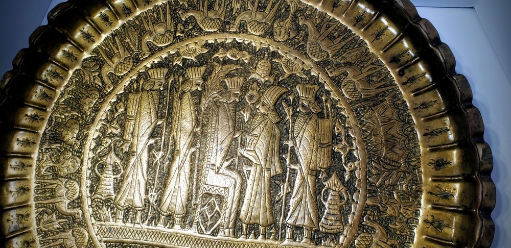 Antique Hand-engraved Large Persian Brass Tray