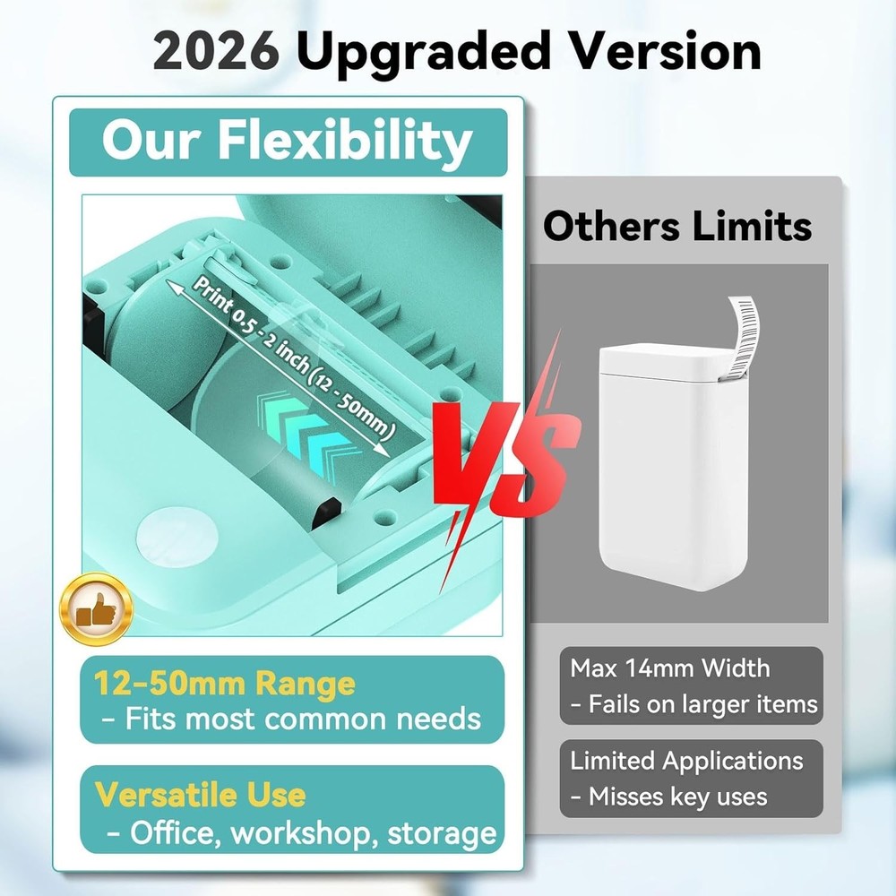 Label Maker Machine with Tape - Inkless Mini Bluetooth Label Printer with Multip