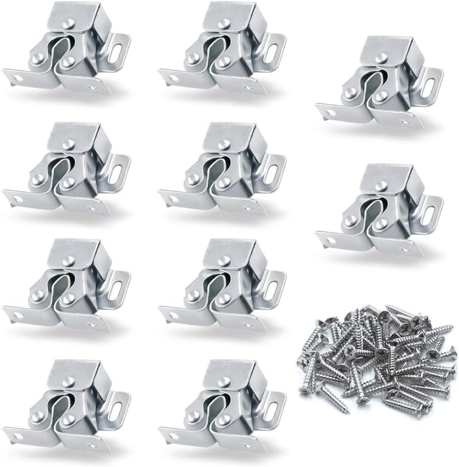 10 Pack Double Roller Catch Cabinet Latches with Spear Strike for Cupboard Close