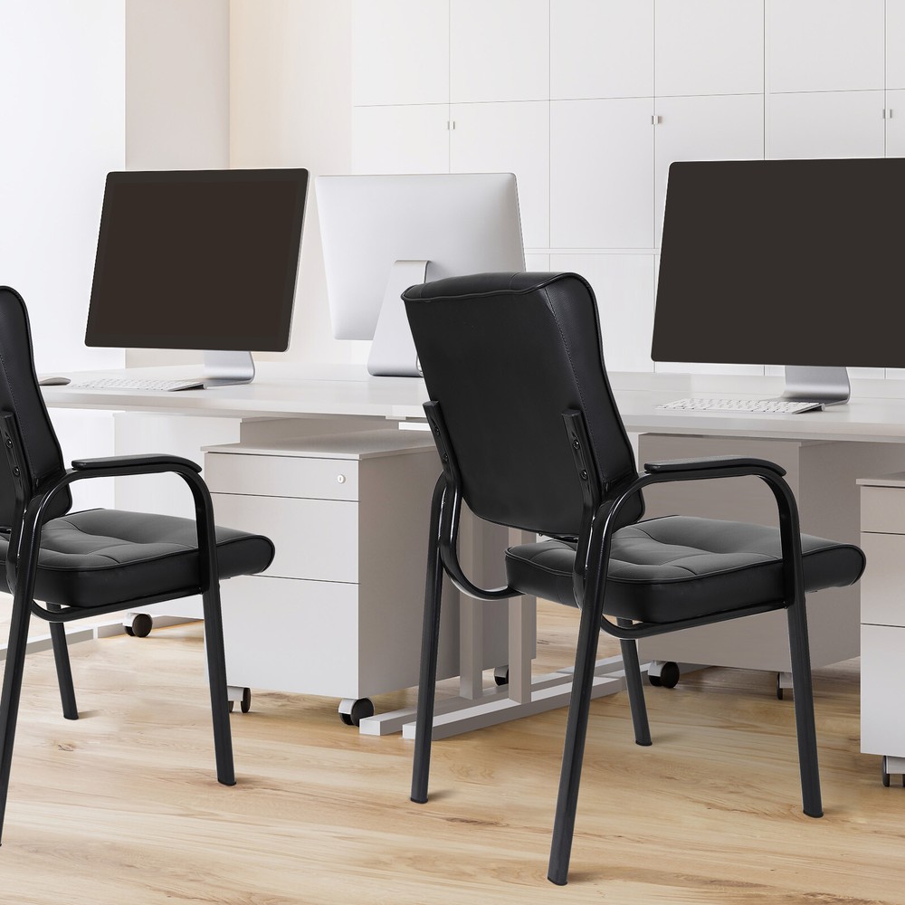 Back Smooth Leather Office Desk Computer Guest Chair with Armrest Reception